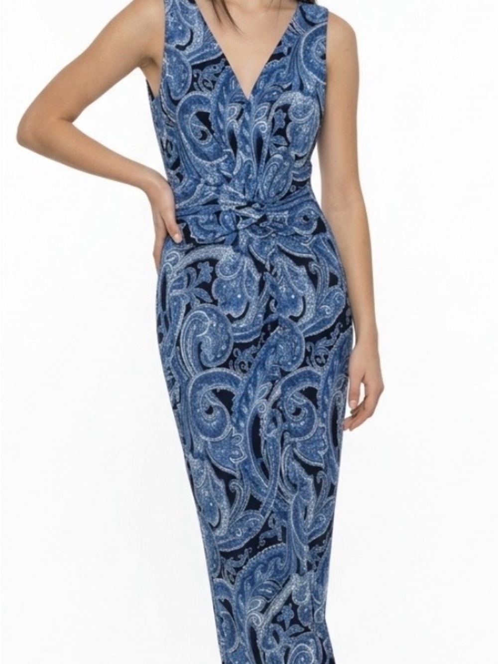 Ralph Lauren Blue Paisley Maxi Dress with Twist Waist